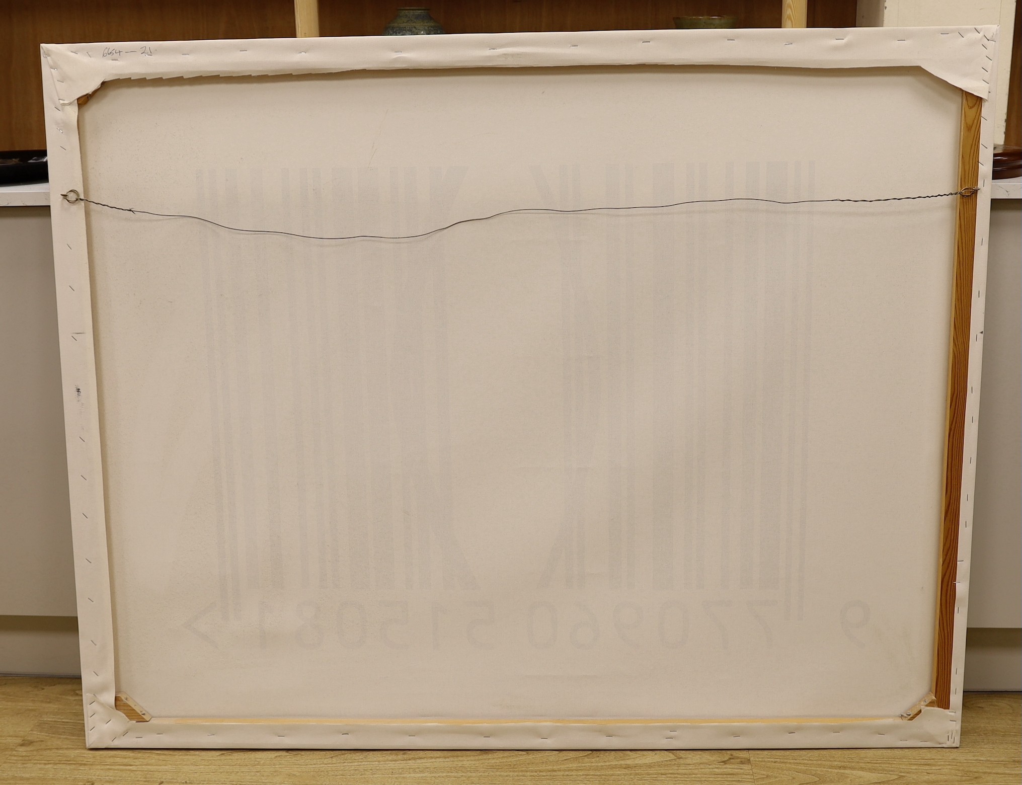 Modern British, printed canvas, 'Barcode', 112 x 142cm, unframed